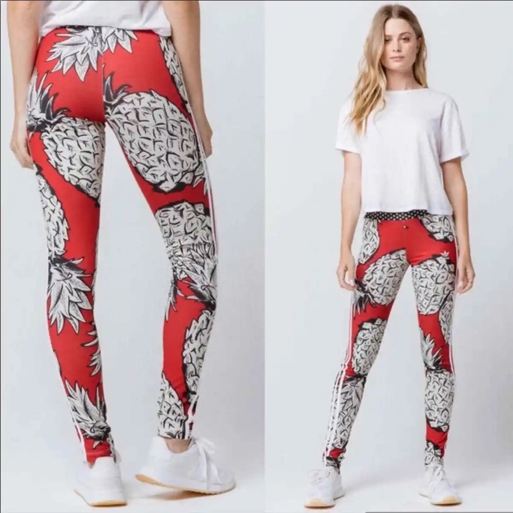 Adidas x Farm Rio pineapple print red leggings tropical